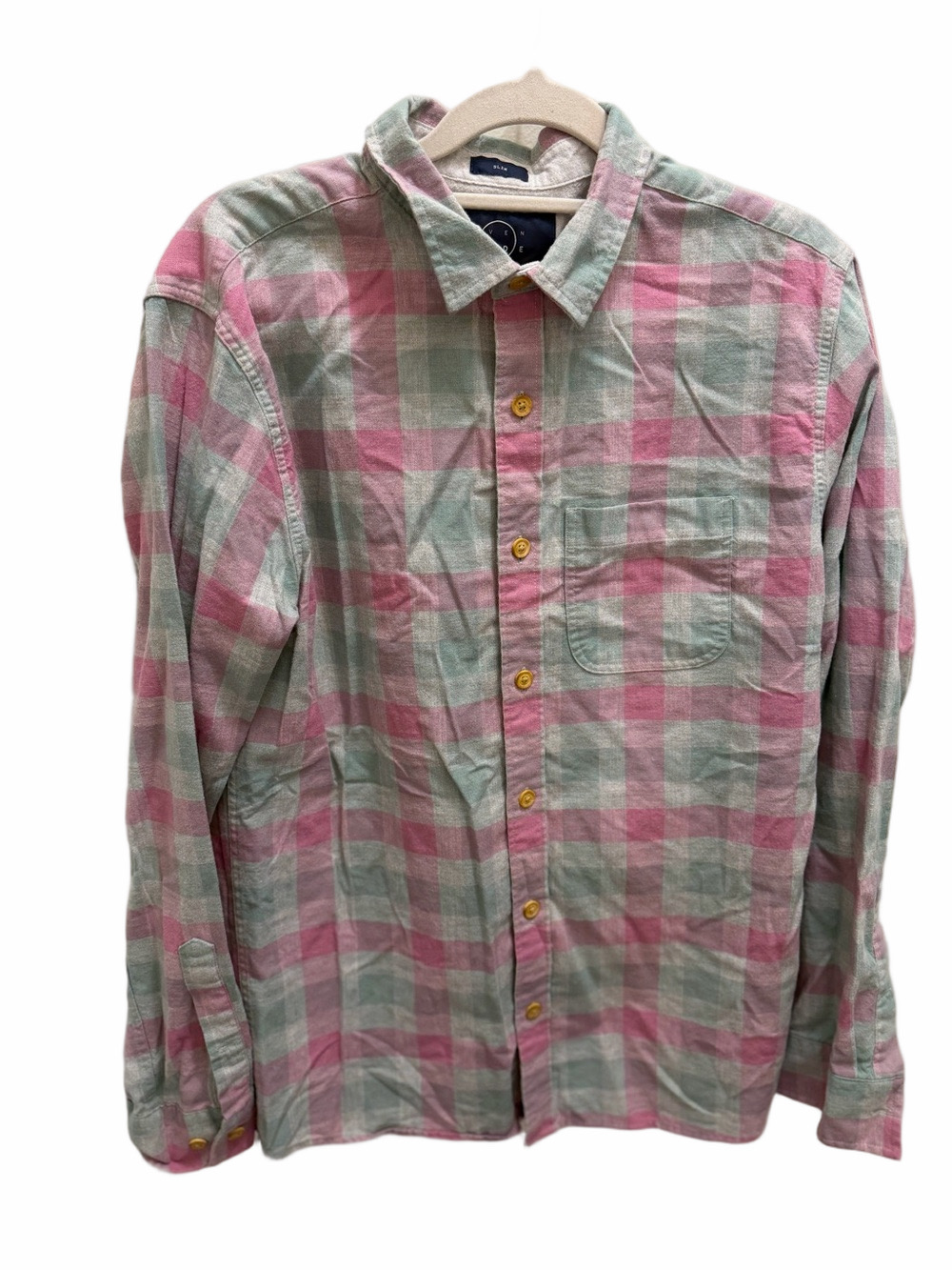 Even Tide Linen Blend Pink & Gray Shirt Long Sleeve Size Medium